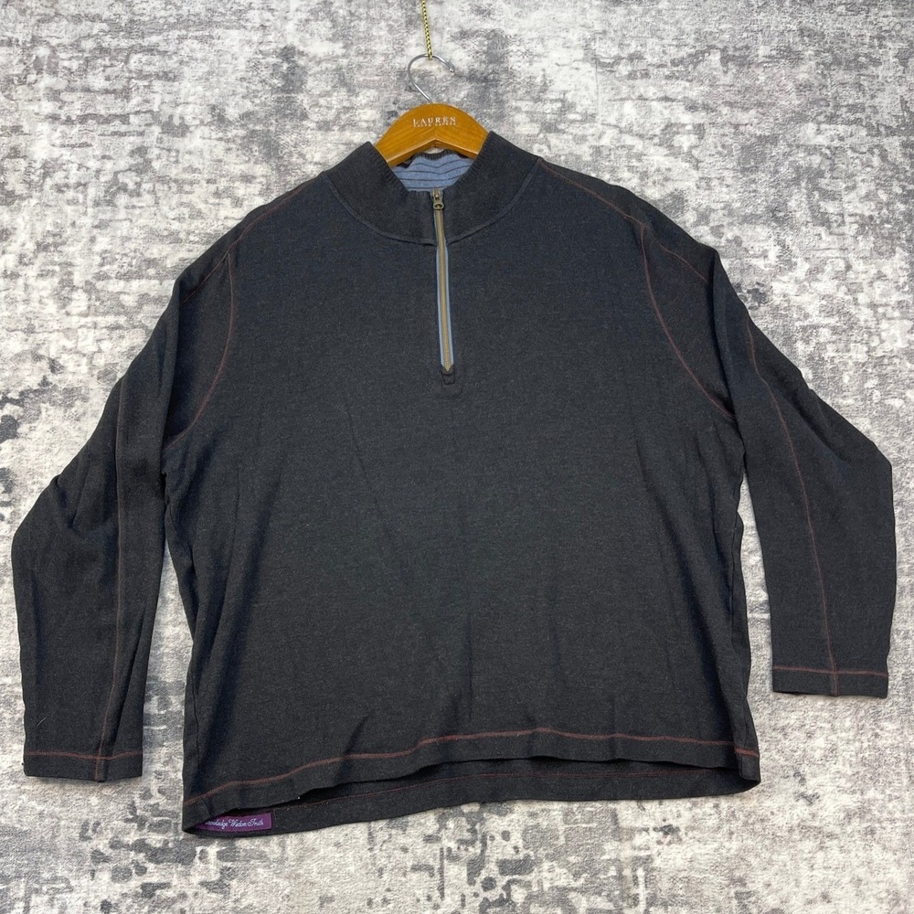 Robert Graham Men's 2XL Quarter Zip Pullover Grey Contrast Stitch Cotton Hipster